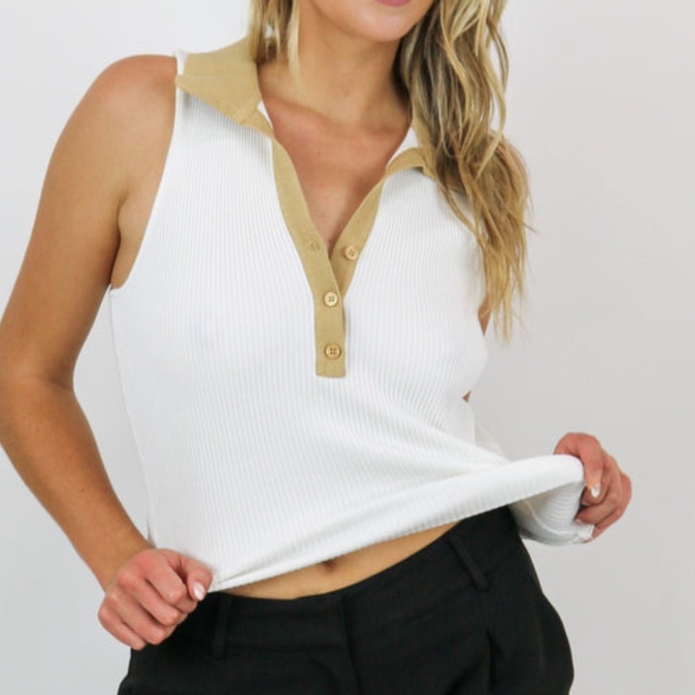 Cream and White Knit Vest Top